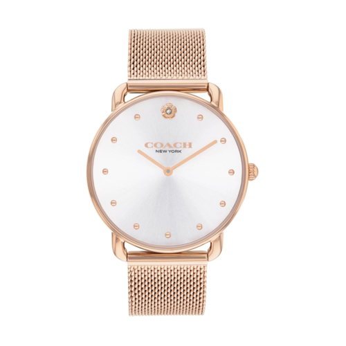 Coach Womens Elliot Watch 28mm, Silver/White Sunray Dial, Rose Gold Plated Mesh Bracelet - 14504222.png