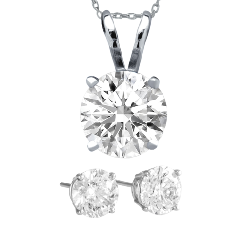 Antwerp Cubic Zirconia Royal Stud Earrings and Dream Necklace Set, Earrings: 2 carat total weight, Necklace: 1 carat total weight - EN24CZ-1.00.png