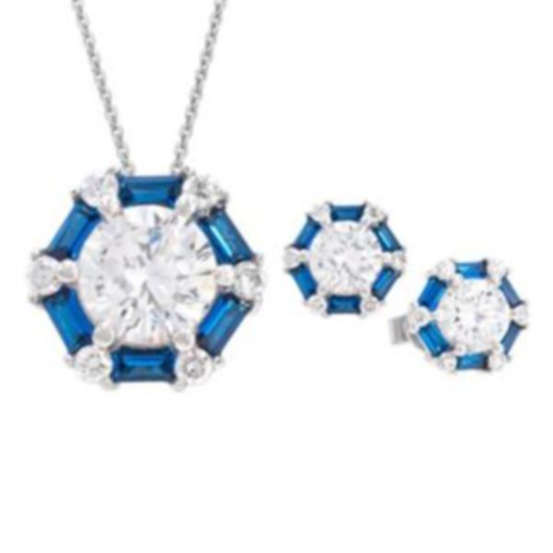 Antwerp Sterling Silver Baguette Blue Earrings and Necklace Set - ERPD20028.png