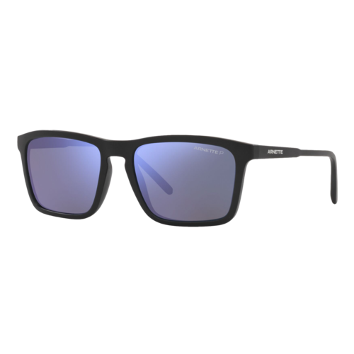 Arnette Polarized Shyguy Sunglasses Matte Black/Polarized Dark Grey Mirror Water, Size 56 frame - 0AN4283-01SLASH2256.png