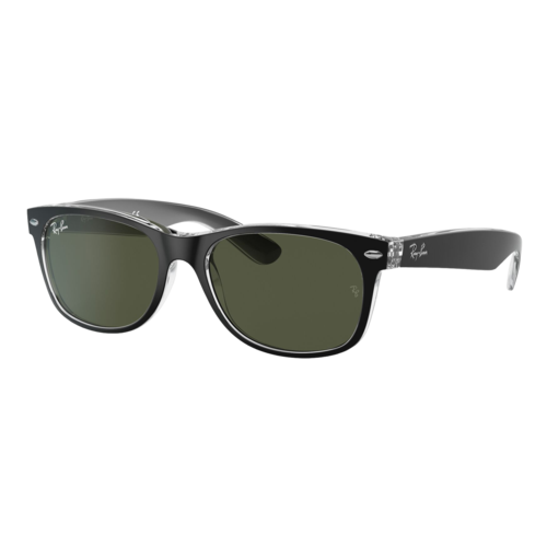 Ray-Ban Wayfarer Color Mix Sunglasses Matte Black on Transparent/G-15 Green, Size 55 frame - 0RB2132-6052SLASH55.png
