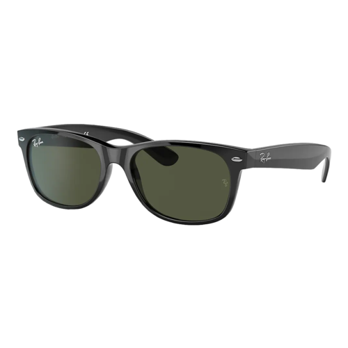 Ray-Ban New Wayfarer Classic Sunglasses Black/Green Classic G-15, Size 52 frame - 0RB2132-901SLASH52.png