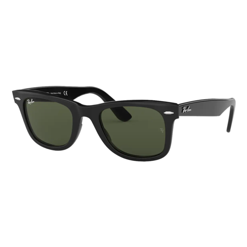 Ray-Ban Original Wayfarer Sunglasses Black/Green Classic G-15, Size 50 frame - 0RB2140-901SLASH50.png