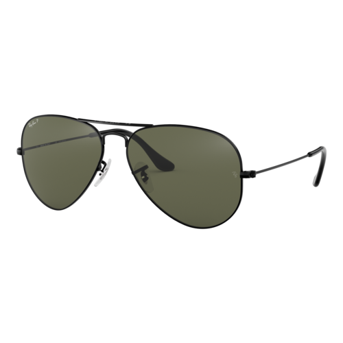 Ray-Ban Polarized Aviator Classic Sunglasses, Polished Black/Polarized Green Classic G-15, Size 58 frame - 0RB3025-002SLASH5858.png