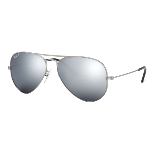 Ray-Ban Polarized Aviator Mirror Sunglasses, Matte Silver/Polarized Dark Grey, Size 58 frame - 0RB3025-019SLASHW358.png