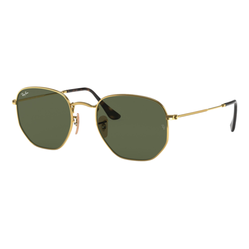 Ray-Ban Hexagonal Flat Lens Sunglasses Polished Arista Gold/G-15 Green, Size 51 frame - 0RB3548N-00151.png