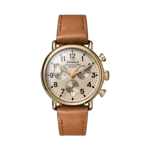 Shinola The Runwell Chrono Leather Strap Watch, 37mm, Cream Dial/Tan Strap - 20315255.png