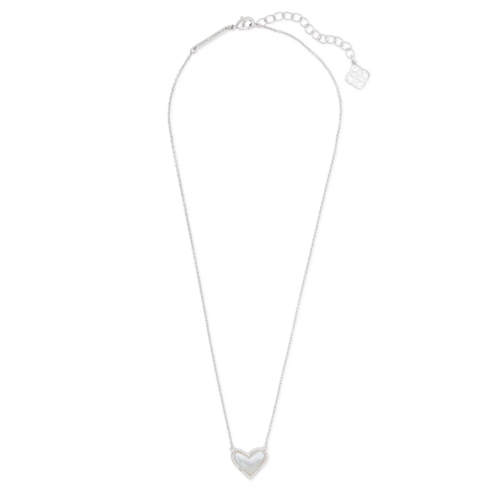 Kendra Scott Ari Heart Silver Pendant Necklace, Ivory Mother of Pearl - 4217704864.png