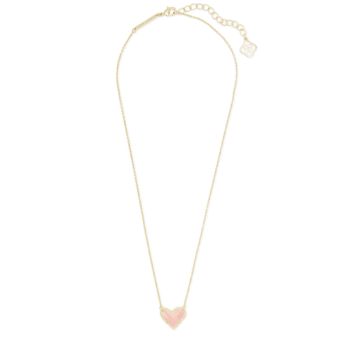 Kendra Scott Ari Gold Heart Short Pendant Necklace, Rose Quartz - 4217717841.png