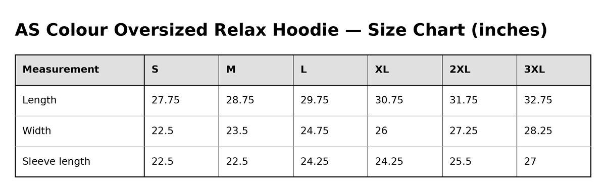 Gathr AS Colour Oversized Relax Hoodie size chart