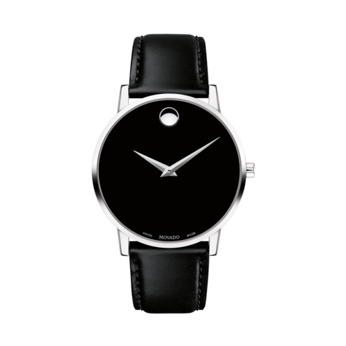 Movado Mens Museum Classic Watch 40mm, Black Museum Dial, Black Leather Strap, Stainless Steel Case - 607269.png
