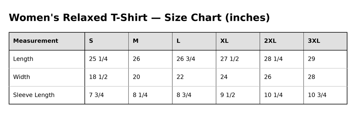 Gathr Women's Relaxed T-Shirt size chart
