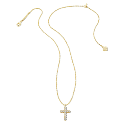 Kendra Scott Gold Cross Pendant Necklace White CZ - 9608851402.png