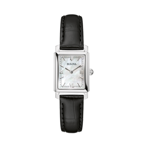 Bulova Womens Sutton Black Leather Strap Watch, Mother-of-Pearl Dial/Silver-Tone Case, 21mm - 96L330.png