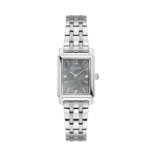 Bulova Womens Sutton Stainless Steel Watch, Gray Mother-of-Pearl Dial/Silver-Tone Case, 21mm - 96P252.png