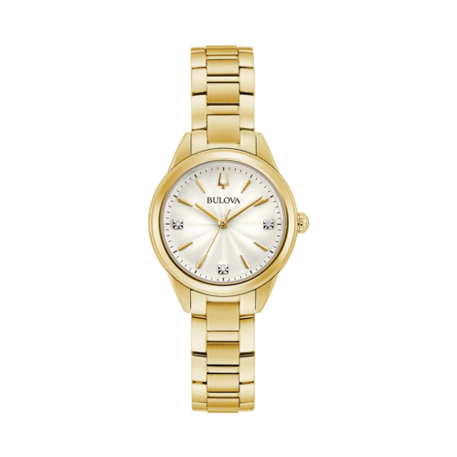 Bulova Womens Sutton Stainless Steel Watch, Silver-Tone White Dial/Gold-Tone Case, 28mm - 97P150.png