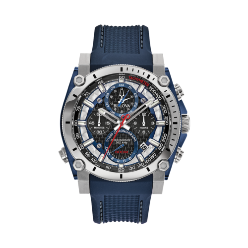 Bulova Mens Icon Chronograph Blue Strap Watch, Black Dial/Two-Tone Case, 46.5mm - 98B315.png