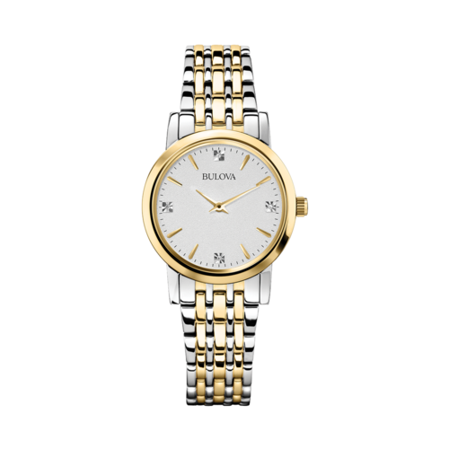Bulova Womens Classic Stainless Steel Watch, Silver-White Patterned Dial/Two-Tone Case, 27mm - 98P115.png