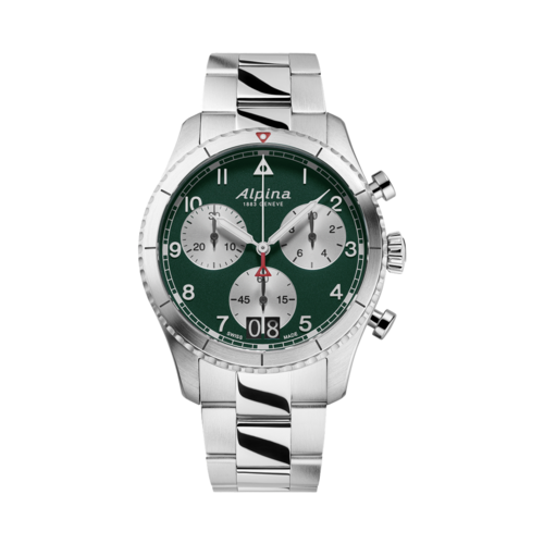 Alpina Mens Startimer Pilot Chronograph Big Date Stainless Steel Watch, Green Dial/Silver-Tone Case, 41mm - AL-372GRS4S26B.png
