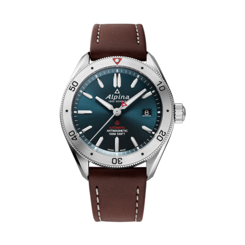 Alpina Mens Alpiner 4 Automatic Brown Leather Strap Watch, Blue Dial/Silver-Tone Case, 40mm - AL-525N4AQ6.png