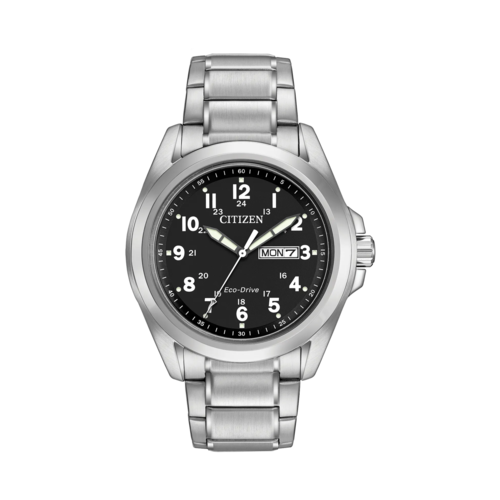 Citizen Mens Garrison Stainless Steel Watch, Black Dial/Silver-Tone Case, 43mm - AW0050-82E.png