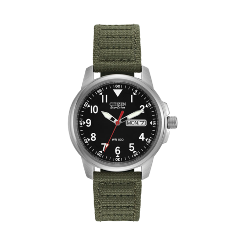 Citizen Mens Garrison Green Strap Watch Black Dial/Silver-Tone Case, 37mm - BM8180-03E.png