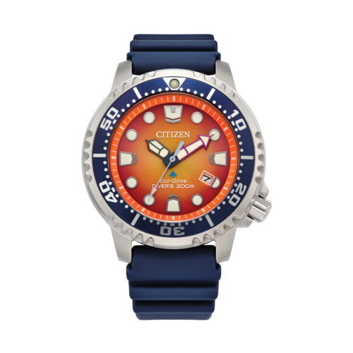 Citizen Mens Promaster Dive Blue Strap Watch, Orange Dial/Silver-Tone Case, 44m - BN0169-03X.png