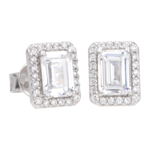 Antwerp Emerald-Cut Cubic Zirconia Halo Earrings, Sterling Silver, Center Stone 1.5 carat weight - ER24033.png