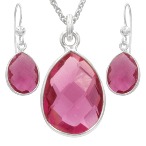 Antwerp Sterling Silver Pink Quartz Earrings and Necklace Set - ERPD22026.png