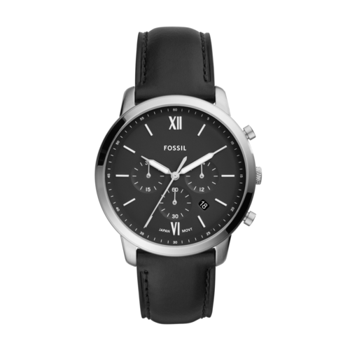 Fossil Mens Neutra Chronograph Black Leather Watch, 44mm - FS5452.png