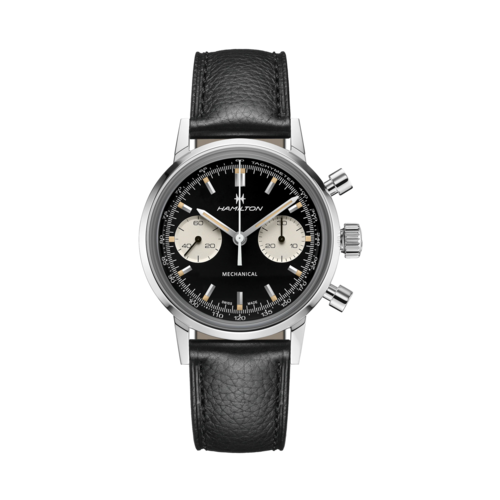 Hamilton American Classic Intra-Matic Chronograph H Black Leather Strap Watch, Black Dial, 40mm - H38429730.png
