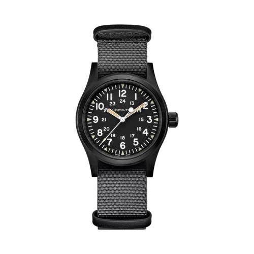 Hamilton Khaki Field Mechanical Black Textile Strap Watch, Black Dial, 38mm - H69409930.png