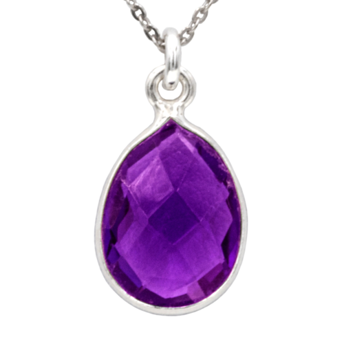 Antwerp Sterling Silver Teardrop Amethyst Necklace, Amethyst: 14x10mm - PD21055.png