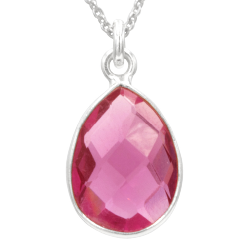 Antwerp Sterling Silver Teardrop Pink Quartz Necklace, Pink Quartz: 14x10mm - PD22026.png