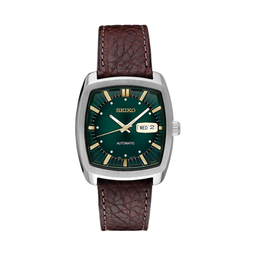 Seiko Mens RECRAFT Automatic Brown Leather Watch, Green Dial - SNKP27.png