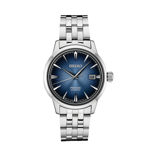Seiko Mens Presage Automatic Stainless Steel Watch, Blue Pressed Pattern Dial - SRPB41.png