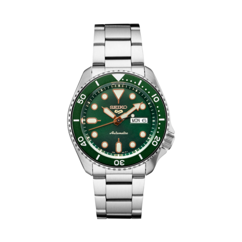 Seiko Mens 5 Sports Stainless Steel Watch, Green Dial - SRPD63.png