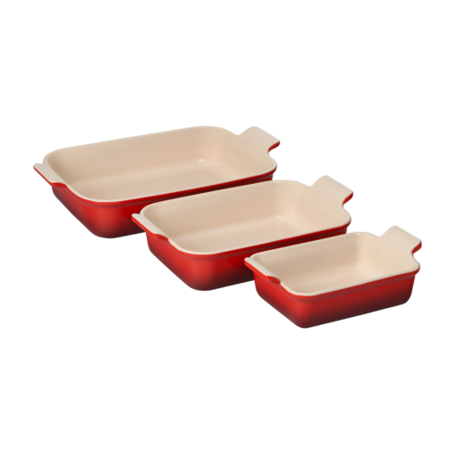 Le Creuset Heritage 3-Piece Rectangular Baking Dish Set, Cerise - ST00983000060002.png