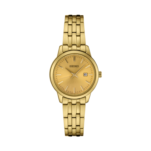 Seiko Ladies Essentials Gold-Tone Stainless Steel Watch, Champagne Dial - SUR444.png