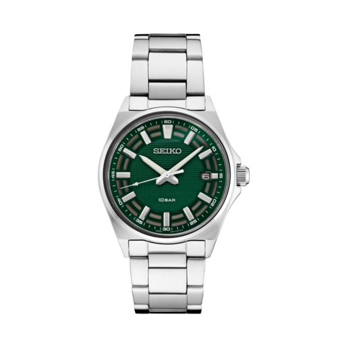 Seiko Mens Essentials Stainless Steel Watch, Dimensional Green Dial - SUR503.png