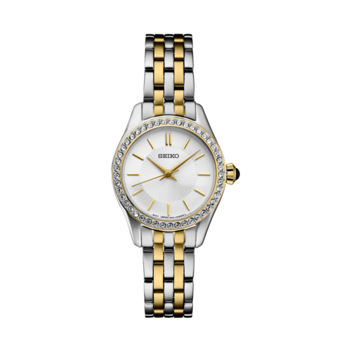 Seiko Ladies Essentials Crystal Two-Tone Stainless Steel Watch, White Sunray Dial - SUR540.png