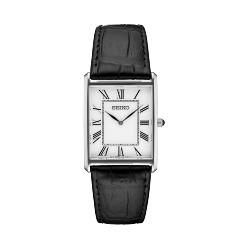 Seiko Mens Essentials Black Leather Watch, White Dial - SWR049.png