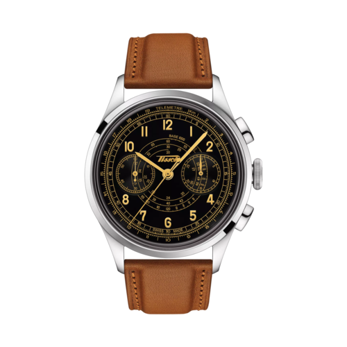 Tissot Telemeter 1938 Light Brown Leather Watch, Black Dial, 42mm - T1424621605200.png
