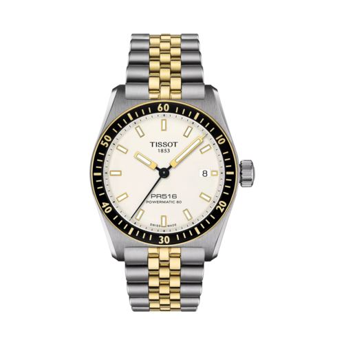Tissot PR516 Powermatic 80 Two-Tone Stainless Steel Watch, White Dial, 38mm - T1494072201100.png