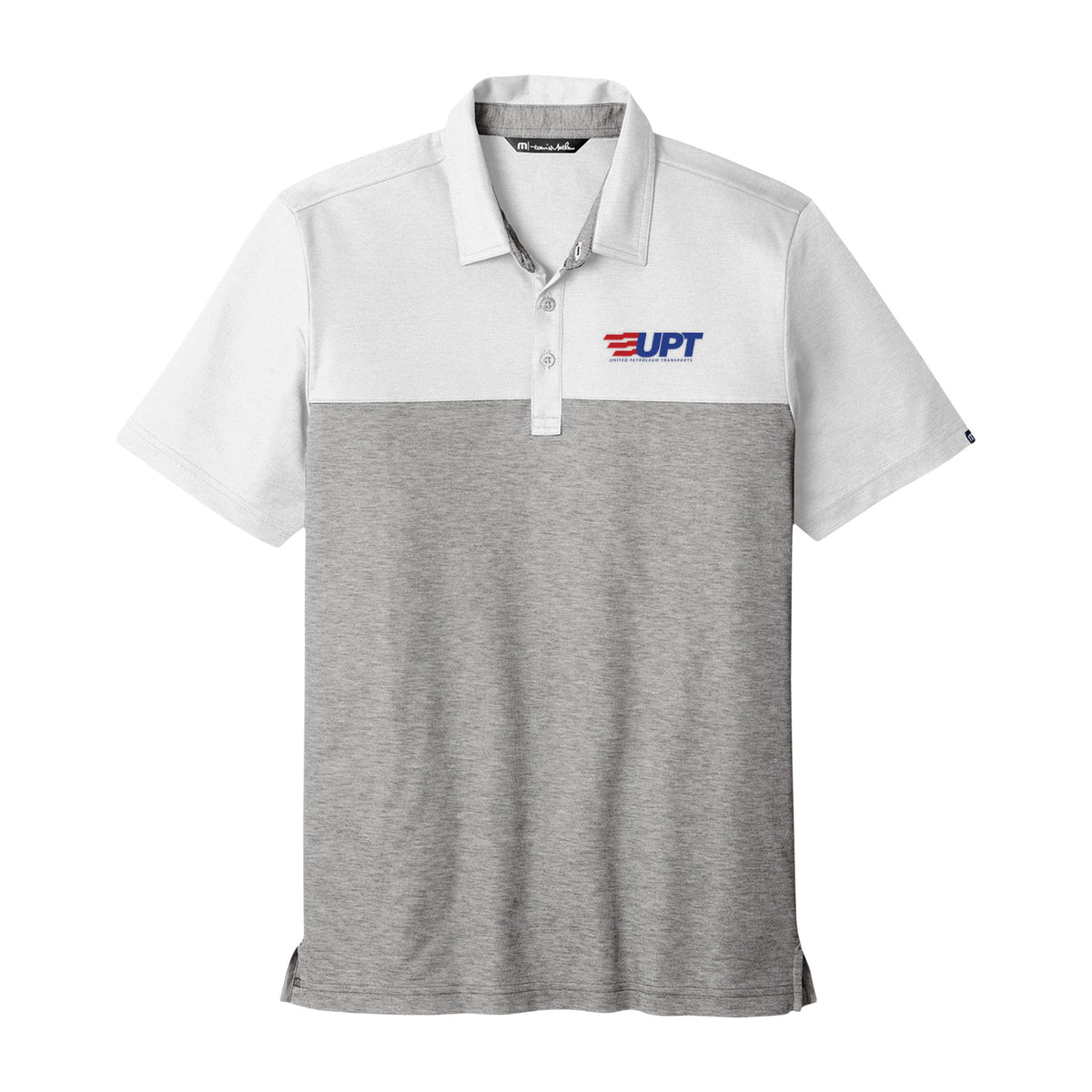 UPT Travis Mathew Men's Oceanside Blocked Polo — White/ Quiet Shade Grey Heather